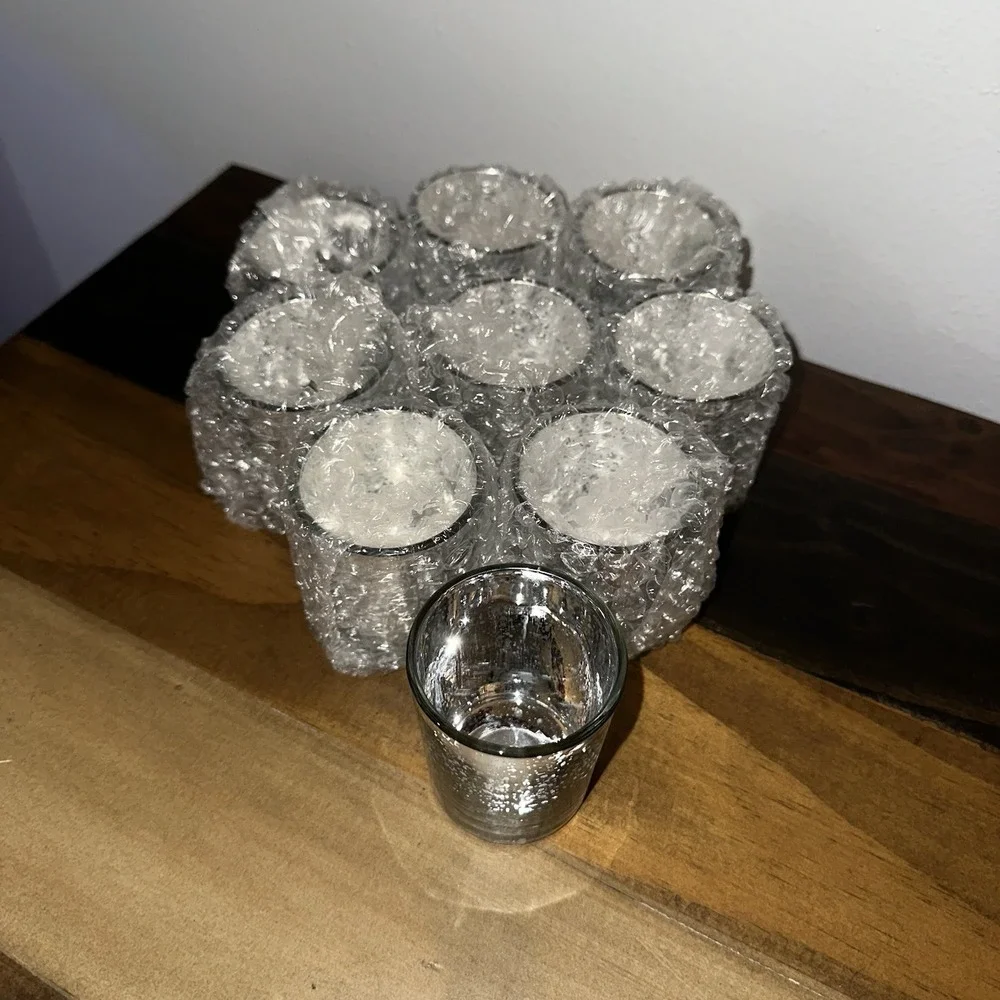 Set of 9 Light Gold Mercury Glass Votive Candle Holders 2.5x2